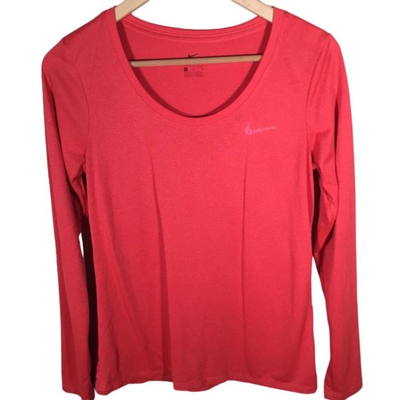 Nike Dri-Fit Long Sleeve Shirt Orange Running Gym Workout Athletic Athleisure M - Picture 5 of 6